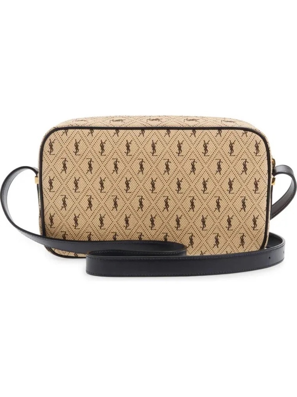 Yves Saint Laurent Beige Monogram All Over Canvas Camera Bag Crossbody Dark Navy - Picture 2 of 13